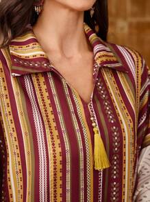 Al Najma Áo dài nữ phong cách Thổ Nhĩ Kỳ & Ả Rập có cổ, trâm cài phía trước và trang trí tay tua rua, Kaftan & Jalabiya, kín đáo - Nhiều màu - Xem 4