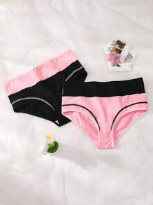 2PCS Cotton Soft Comfy Daily Wear Teen Girl Briefs Black Pink Campus - Multicolor - View 1