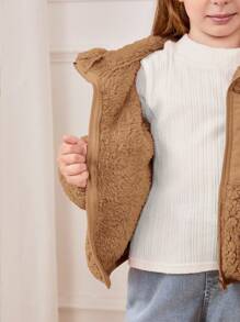 Cozy Pixies 女童厚款撞色连帽长袖开衫 - 駝色 - 查看 4