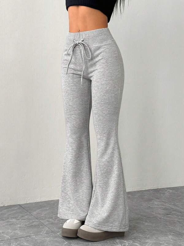 SHEIN PETITE Pantaloni de sport evazați pentru femei, ocazional, tricotați cu talie elastică