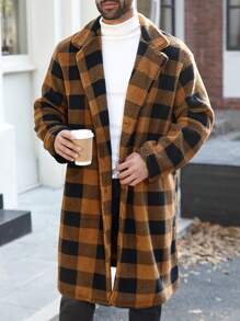 Manfinity Homme Plus Size Men's Simplistic Casual Overcoat, Daily Wear, Fall/Winter - Brown - View 3