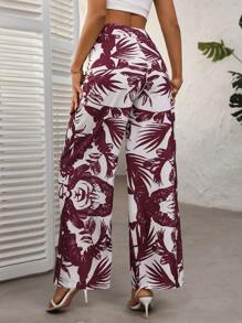 Chiquease Women Casual Vacation Wide Leg Pants With Tropical Print
