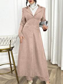 Modelyn Women's Woven Grey Collared Long Sleeve Slim Fit Suit Set - Brown - View 3