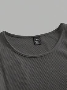 SHEIN EZwear 女式两件套基本款罗纹黑灰色背心，夏季上衣 - 彩色 - 查看 8