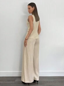 SHEIN Essnce 2 pièces Ensemble de gilet et pantalon casual pour femme avec nœud, tenue de bureau décontractée pour dames, affaires pour femmes, ensemble deux pièces pour femmes, vêtements en lin pour femmes, printemps