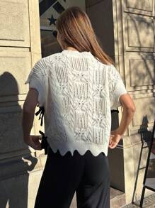 Pariaura Suéter holgado de tejido a punto con cuello redondo y diseño calado, de estilo francés y versátil