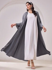 Al Najma 女士优雅银箔网眼阿拉伯长袍 - 灰色 - 查看 5