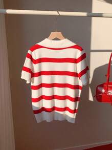 SHEIN EZwear Pull tricoté casual blocs de couleurs à rayures, grande taille, printemps/été