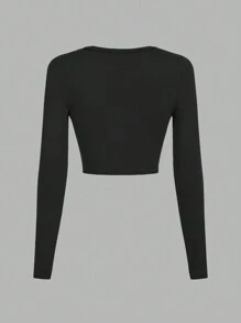 SHEIN EZwear 3 件套休闲 U 领修身短款长袖 T 恤，适合春秋季节 - 彩色 - 查看 5