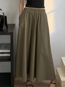 DAZY Women's Elegant Commuter Solid Color Loose Wide Leg Cropped Pants, Summer