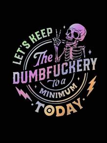 Flirla 大码休闲圆领短袖字母印花简约 T 恤，日常穿着，适合夏季 - 黑色 - 查看 3