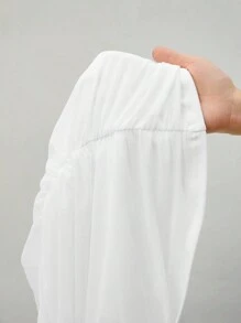 SHEIN PETITE Women Off Shoulder Long Sleeve Solid Color Mesh Patchwork Minimalist Top And Skirt 2 Pieces Set - White - View 7