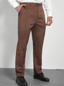 Manfinity Mode 大码男士休闲通勤条纹西装裤 - 棕色 - 查看 6