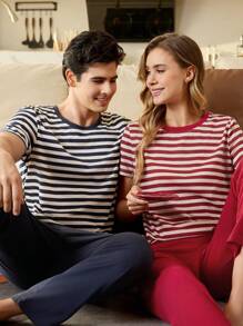 CoupledUp Men's 2pcs Casual Lounge Set, Minimalist Fashionable Top And Bottom For Daily Wear - Navy Blue - View 7