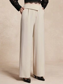 Almamuse Women's Asymmetrical Waist Design Wide Leg Pants