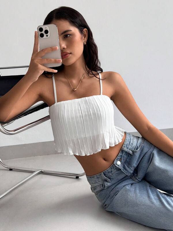 Siren Gaze Solid Pleated Cami Top