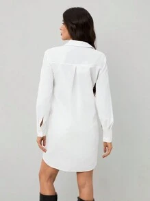 SHEIN Tall White Shirt Style Work Dress For Women, Spring - White - View 2