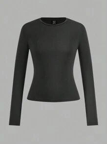 SHEIN EZwear 4-Piece Women's Fitted Long Sleeve Tees, Basic Neutral Colors, Everyday Wear - Multicolor - View 9