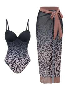 Swim Oasis 夏季 2 件套 女士高品质豹纹细肩带钢圈分体式泳衣 - 彩色 - 查看 1