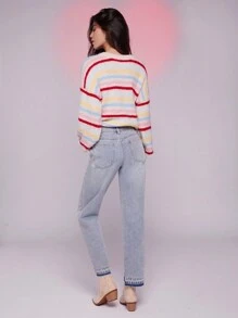 WESTFADE Jeans rectos de tiro alto con dobladillo escalonado y rotos, de primavera - Lavado ligero - Ver 4