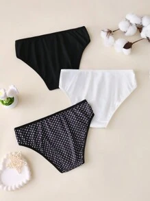 Set de 3 piezas de ropa interior informal y linda con estampado de lunares para adolescentes - Multicolor - Ver 2