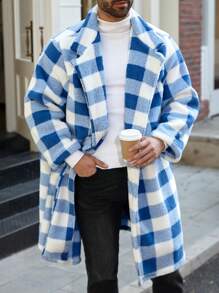 Manfinity Homme 加大码男士羊毛简约休闲日常外套，秋冬款 - 藍色 - 查看 1