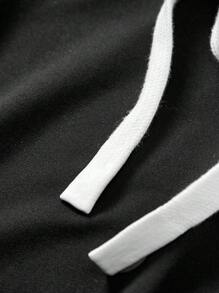 Slaydiva Herbst Lässig einfacher Kapuzenjacken schwarzer und grauer Mantel und schlanke, farblich abgestimmte Hosen Damen Zweiteiler-H