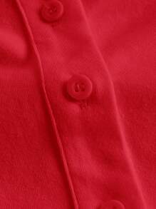 Muchica Women's Plain Color Front Button Short Sleeve Simple Casual Blouse, Red Top - Red - View 4