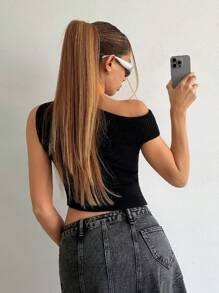 EgrlEra Women's Casual Fitted Black Knitted Top, Spring/Summer Vacation - Black - View 4