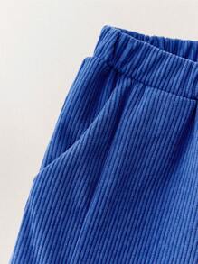 THE HAPPY LOOK Young Boy Solid Color Pocket Simple Style Casual Pants For Everyday Wear - Blue - View 3