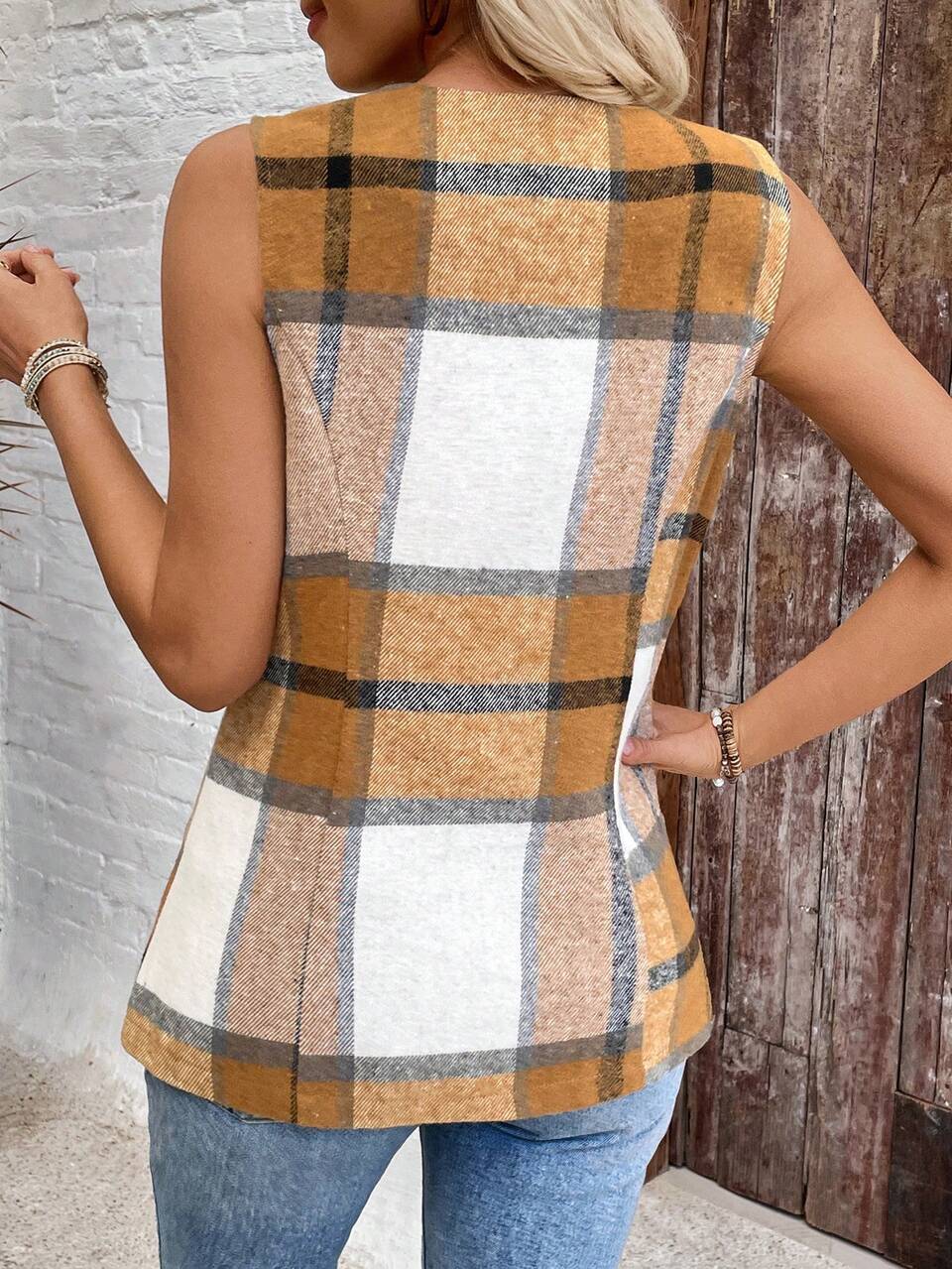 Women's Casual Commuter Plaid Vest Jacket