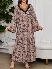 Al Najma Frühlings Loose Fit langärmelige türkisch bedruckte Abaya, schlankmachend