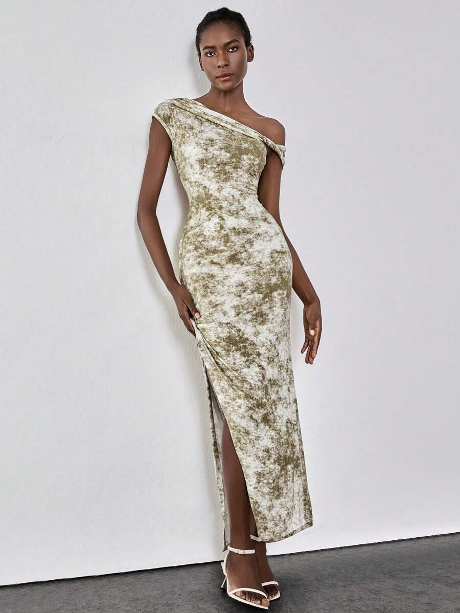 Chiquease Fashionable Tie-Dye Floral Asymmetric Twist Slit Maxi Dress