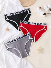 3pcs Sports Casual Letter Elastic Waistband Underwear For Teen Girls - Multicolor - View 1