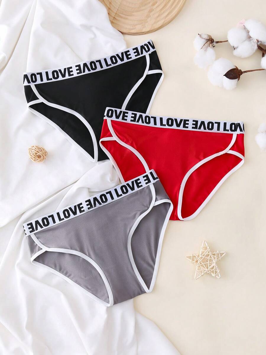 3pcs Sports Casual Letter Elastic Waistband Underwear For Teen Girls - Multicolor - View 1
