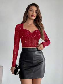 Firerie Women's Elegant Sweetheart Neckline Party Top For Autumn/Winter