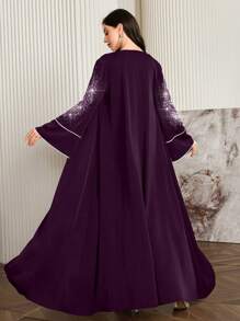 Al Najma Women Patchwork Sequin Open Front Long Robe Abaya Outwear, Elegant Modest Maxi Full Length Luxury Abaya, For Evening Party/Wedding Guest/Anniversary