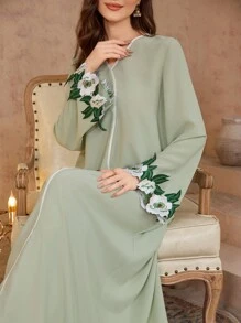 SHEIN Najma Váy midi bó hoa màu tương phản thanh lịch & hàng ngày dành cho nữ, kín đáo - màu xanh lá - Xem 7