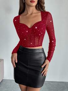 Firerie Women's Elegant Sweetheart Neckline Party Top For Autumn/Winter