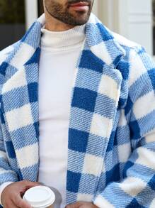 Manfinity Homme 加大码男士羊毛简约休闲日常外套，秋冬款 - 藍色 - 查看 4