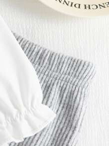 Souflis Souflis Toddler/Baby Girls Solid Color Patchwork Bow Decor Casual Top And Pants Set - Grey - View 4