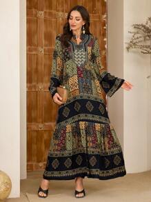 Al Najma Vestido largo floral casual y conservador para mujer