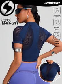 Innovista Top de sport sans couture pour femme, soutien et élasticité élevés, top court de sport respirant et à séchage rapide. à la mode et unique, pour extérieur, cyclisme, vélo, course légère, musculation, yoga, fête, tennis, randonnée, cardio, sweats bleus, festival, printemps, électrique, sous-couche