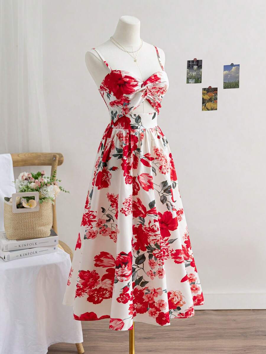 Soleia Women's Spaghetti Strap Floral Print Twist Cutout Casual Dress - Multicolor - View 1