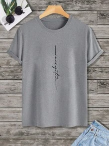 RueChic Men's Letter Print Round Neck Short Sleeve Casual T-Shirt - Grey - View 5