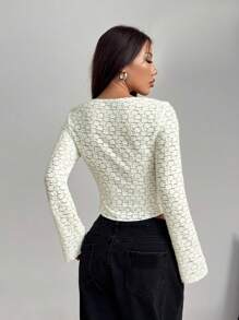 Flirla Lace Knit Sexy Form-Fitting Comfortable Women Long Sleeve Top, Versatile European & American Style