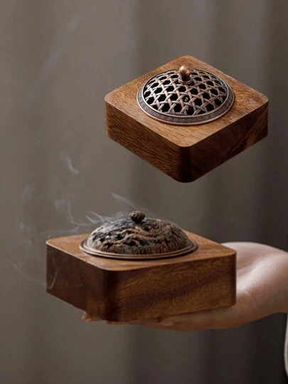 SHEIN 1 件纯色核桃香炉 - 龙凤盖核桃禅茶道香炉家居装饰中式室内沉香香料香薰镂空带盖香座底部万圣节，幽灵，秋季，节日，圣诞节，冬季，节日，节日