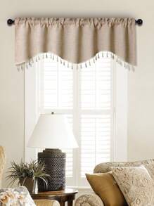 1pc Beige S-Shaped Tassel Curtain/Valance, Flax-Like Material, Partition Curtain For Window/Door Decor, Suitable For Party, Living Room, Bedroom