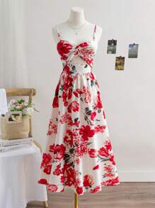 Soleia Women's Spaghetti Strap Floral Print Twist Cutout Casual Dress - Multicolor - View 7