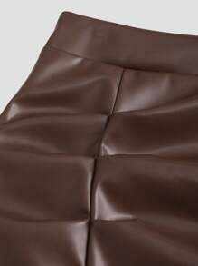 Sweetra Women's Brown Leather Mini Skirt With Side Slits And Ruched Detailing - Coffee Brown - View 3
